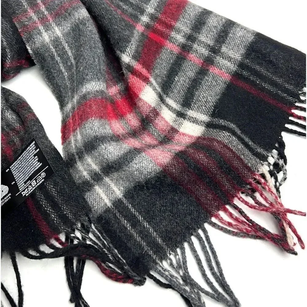 V. FRAAS Wool Cashmere Blend Gray Red Plaid Scarf Unisex